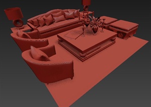 室内装饰混搭沙发茶几组合3dmax模型