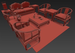 室内装饰古典中式沙发组合3dmax模型