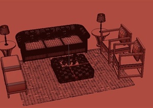 某欧式家具沙发、茶几组合设计3DMAX模型