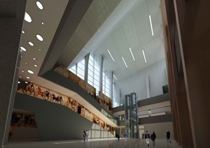 某艺术展览中心建筑设计3dmax模型（含室内psd效果图）