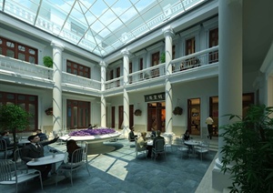 现代中式多层茶餐厅建筑设计3DMAX模型