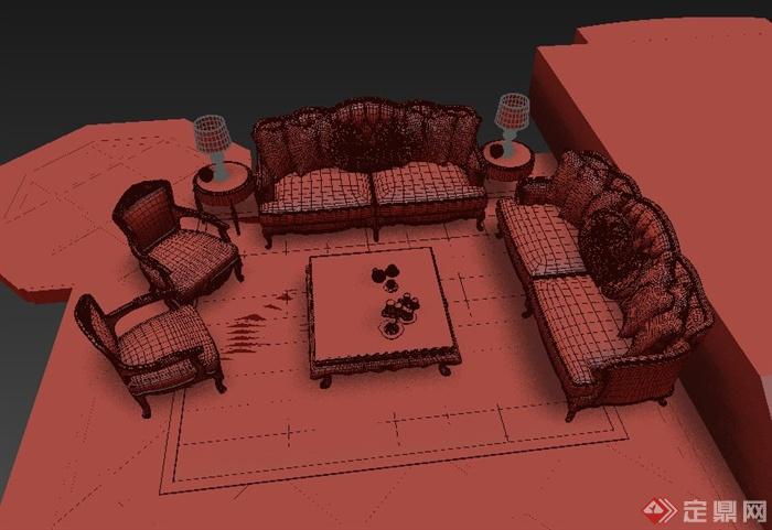 某套沙发茶几组合设计3DMAX模型(1)