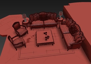 某套沙发茶几组合设计3DMAX模型