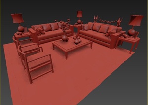 室内装饰中式沙发组合3dmax模型
