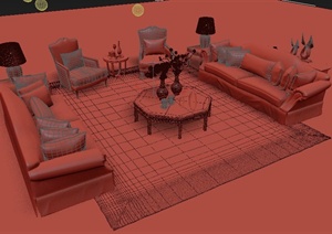 某套欧式沙发茶几组合设计3DMAX模型