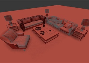 某套简欧式沙发茶几组合设计3DMAX模型