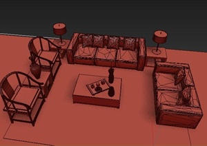 某中式客厅家具组合沙发设计3DMAX模型