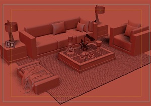一套现代中式沙发家具设计3DMAX模型