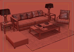 某套中式沙发家具设计3DMAX模型