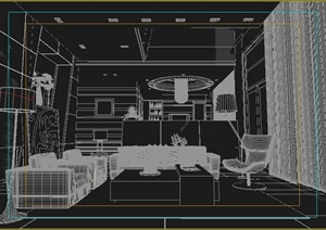 现代别墅客餐厅室内设计3dmax模型