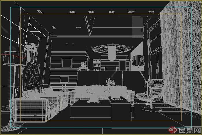 现代别墅客餐厅室内设计3dmax模型(1)