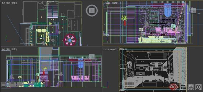 现代别墅客餐厅室内设计3dmax模型(2)