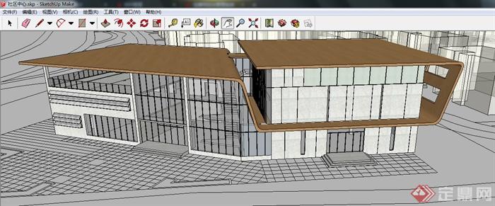 某社区中心办公楼建筑设计SU模型（含CAD和排版方案）(3)