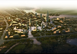 某城市中央商务区建筑景观设计PSD效果图
