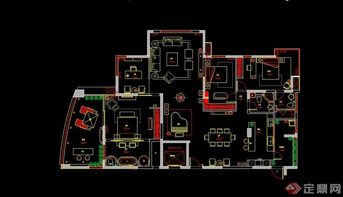 某三层三室一厅住宅建筑室内设计CAD施工图(1)