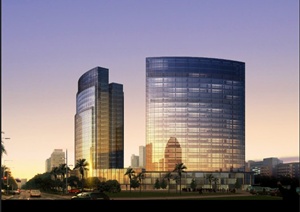 某现代风格高层商务大楼建筑景观psd效果图