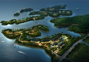 某滨水旅游度假区建筑景观设计PSD效果图
