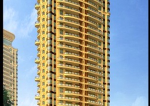 高层住宅楼建筑景观psd效果图