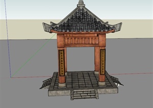 某古典中式四角亭子设计SU(草图大师)模型与3DMAX模型