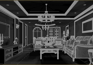 欧式风格客厅、餐厅室内装饰3dmax模型