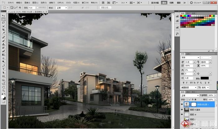 某别墅建筑和景观设计PSD效果图(2)