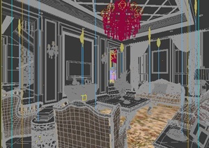 美式别墅客厅、餐厅、玄关室内装饰3dmax模型