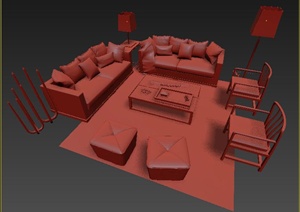 现代中式风格沙发组合3dmax模型