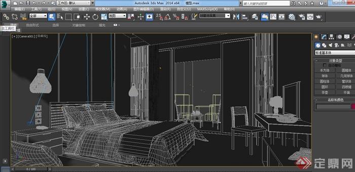 某现代中式风格住宅卧室室内装修设计3DMAX模型(1)