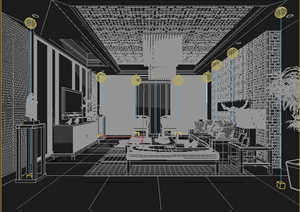 新中式住宅客厅室内装饰3dmax模型