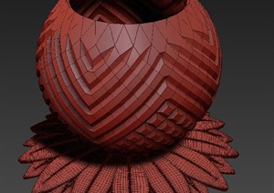 一个菠萝状花钵设计3DMAX模型