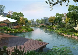 某现代别墅区滨水景观设计PSD效果图