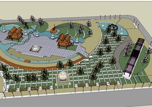 某现代公园景观设计SU(草图大师)模型与CAD设计图
