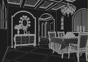 地中海风格客厅、餐厅室内装饰3dmax模型