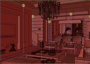 某现代中式风格住宅室内餐厅与客厅装修设计3DMAX模型