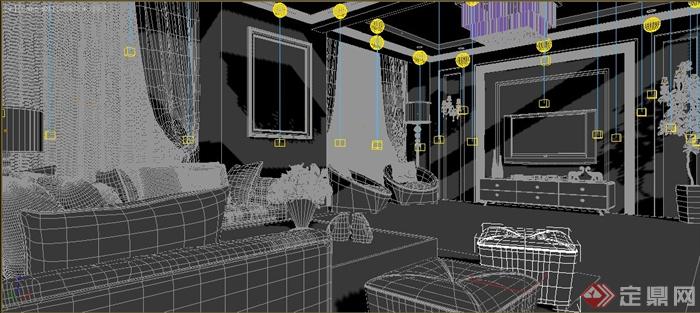 现代某简约风格住宅室内客厅家装设计3DMAX模型(1)