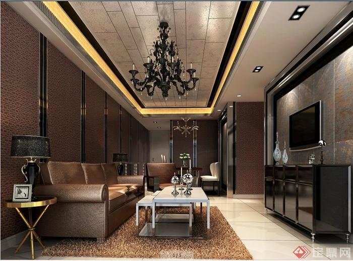 现代风格客餐厅整体室内设计3DMAX模型（含效果图）(1)