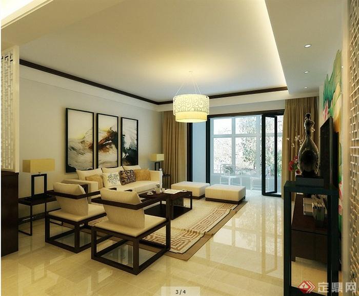 某新中式风格客厅与餐厅室内设计3dmax模型（含效果图）(2)