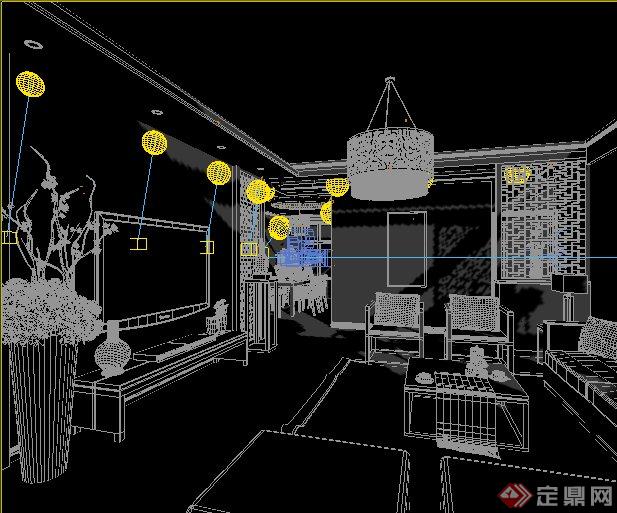 某新中式风格客厅与餐厅室内设计3dmax模型（含效果图）(4)