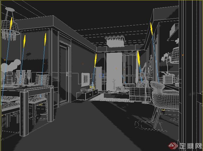 简约风格客餐厅及厨房室内设计3DMAX模型(1)