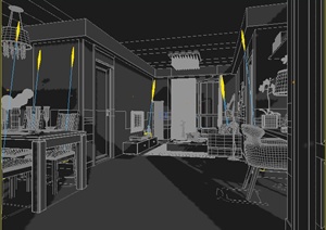简约风格客餐厅及厨房室内设计3DMAX模型