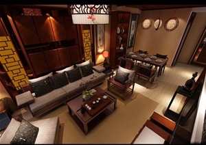现代中式客厅装饰设计3DMAX模型（带效果图）