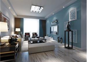 现代简约住宅客厅室内设计3dmax模型（含效果图）