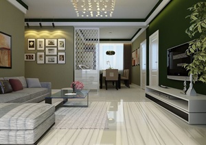 现代住宅空间客餐厅室内设计3dmax模型（含效果图）