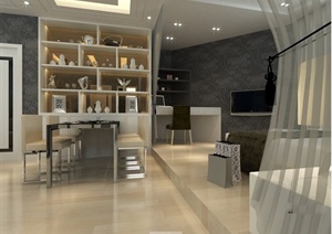 现代客餐厅、卧室室内设计3dmax模型（含效果图）