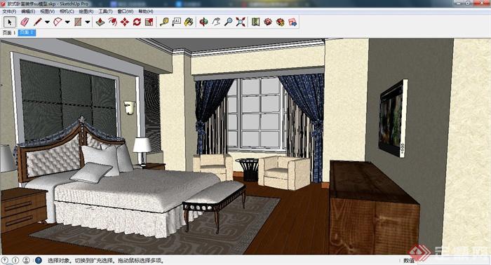 欧式风格卧室室内装修su模型(3)