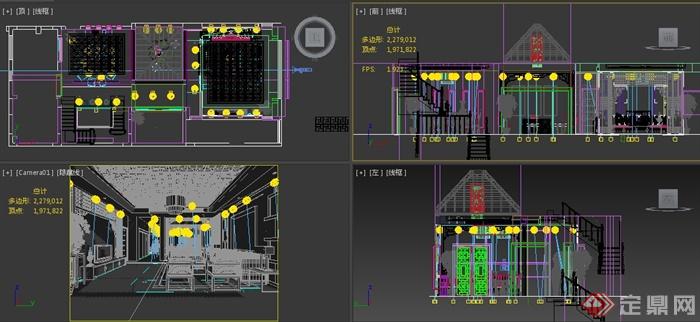 中式风格复式住宅客餐厅、茶室室内设计3DMAX模型（含效果图）(3)