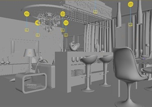 某现代简约风格住宅空间室内餐厅和客厅家装设计3DMAX模型
