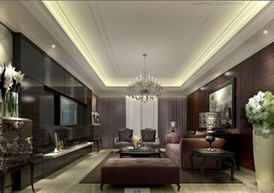 某现代风格住宅客餐厅室内设计3DMAX模型（含效果图）