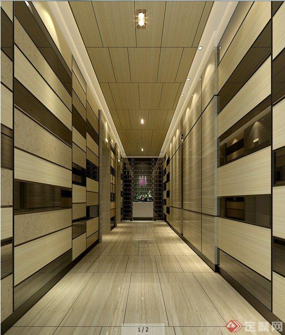 某现代风格公共电梯厅室内设计3dmax模型（含效果图）(1)