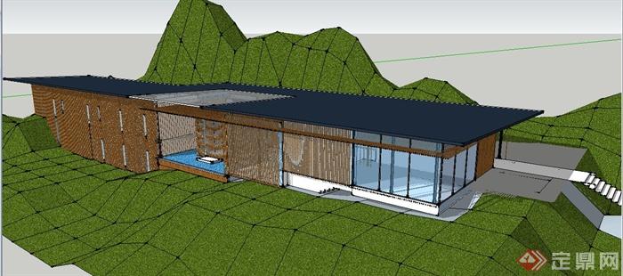 現代山地竹屋住宅建築設計su模型含cadppt